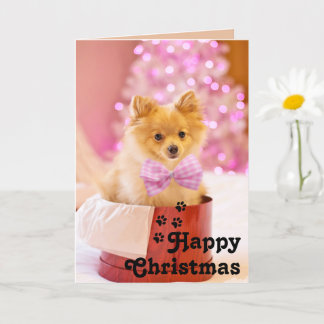 Jolie carte unique de Noël avec un chiot au ruban 