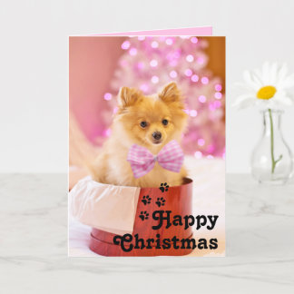 Jolie carte unique de Noël avec un chiot au ruban 