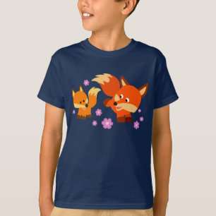 Jolie Cartoon Jouant Foxes T-shirt Enfants