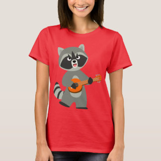 Jolie Cartoon Raccoon Jouer Banjo Femme T-Shirt