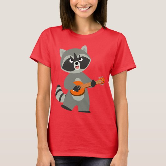 Jolie Cartoon Raccoon Jouer Banjo Femme T-Shirt (Devant)