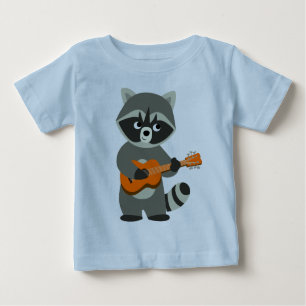 Jolie Cartoon Raccoon Jouer Guitare Baby T-Shirt