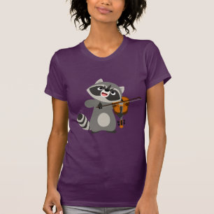 Jolie Cartoon Raccoon Jouer T-shirt Femme Violon