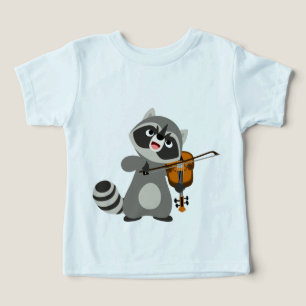 Jolie Cartoon Raccoon Jouer Violon Baby T-shirt