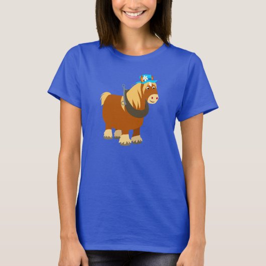 Jolie Cartoon Trait Breton Cheval Femmes T-shirt (Devant)