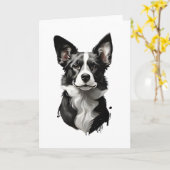 Jolie Chien Noir et Blanc Chien Chiot Carte de Vœu (Fleur jaune)