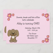 Jolie chiot 1er anniversaire Invitation pour les f (Devant / Derrière)