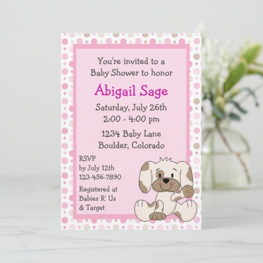 Jolie chiot bébé fille douche Invitation (Debout devant)