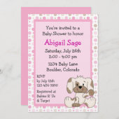 Jolie chiot bébé fille douche Invitation (Devant / Derrière)