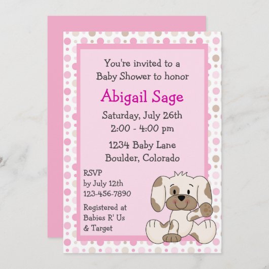 Jolie chiot bébé fille douche Invitation (Devant / Derrière)