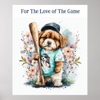 Jolie chiot Jouer Poster de animal Floral De Baseb