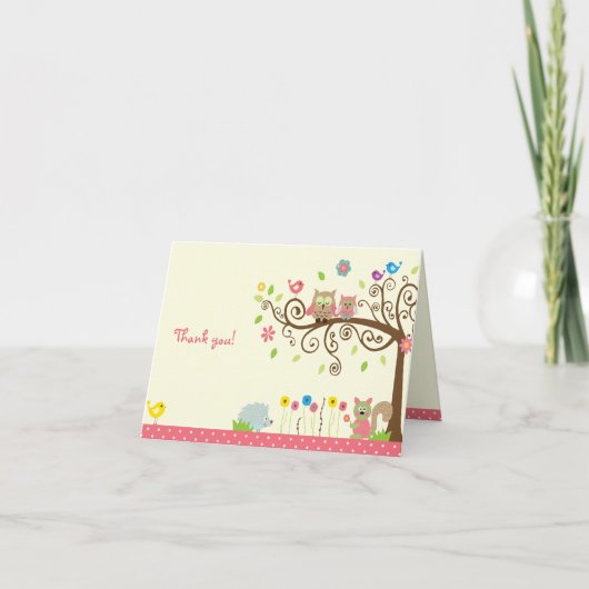 Jolie Chouette Rose Baby shower Fille Merci Cartes (Devant)