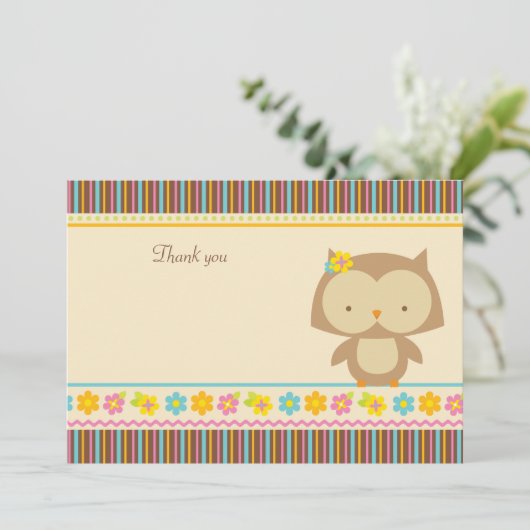 Jolie chouette tropicale filles merci carte à plat (Debout devant)