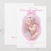 Jolie coquette rose Bow Ribbon Faire-part de naiss (Devant / Derrière)