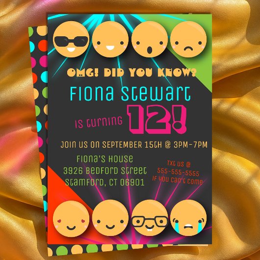 Jolie couleur Emoji Anniversaire Fête Invitation