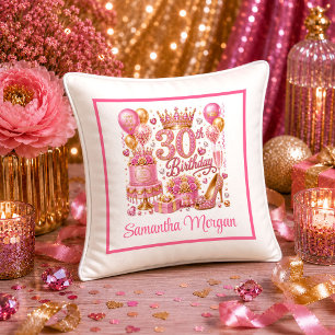 Jolie Coussin 30ème Anniversaire Paillettes Or Ros