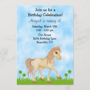 Jolie Crème Horse Girls Anniversaire Invitation
