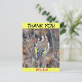 Jolie croûte Goldfinch. Carte postale MERCI texte (Debout devant)