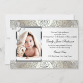 Jolie Damask Cross Photo Baptism Invitation (Devant)