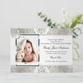 Jolie Damask Cross Photo Baptism Invitation (Debout devant)