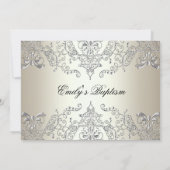 Jolie Damask Cross Photo Baptism Invitation (Dos)