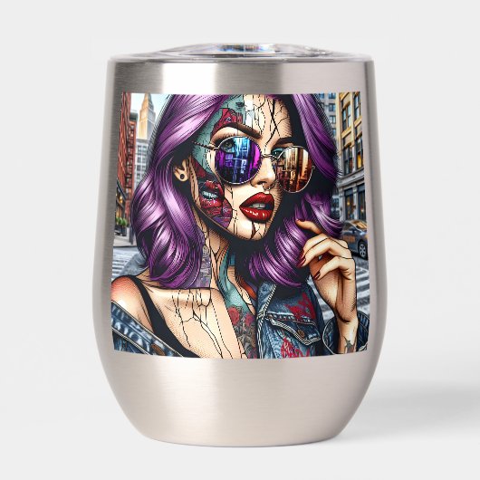 Jolie Dame Abstraite colorée aux cheveux violets (Avant)