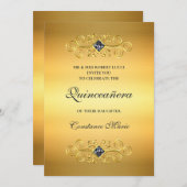 Jolie dans Gold Quinceanera Invitation (Devant / Derrière)