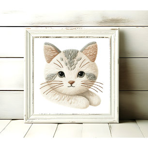 Jolie décoration murale avec chat brodé pour les a