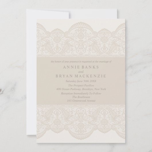 Jolie Dentelle Beige Invitations Mariage (Devant)