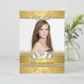 Jolie dentelle or Photo Quinceanera Invitation (Debout devant)