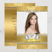 Jolie dentelle or Photo Quinceanera Invitation (Devant / Derrière)