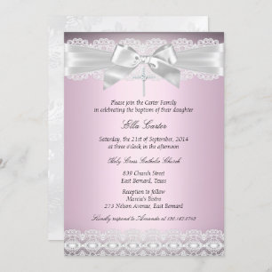 Jolie dentelle rose et Invitation de baptême crois