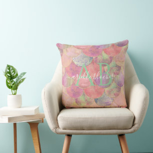 Jolie échelle de sirène rose Coussin monogramme