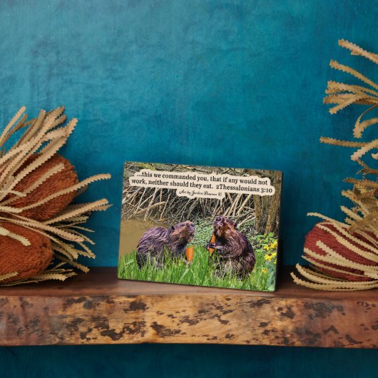 Jolie écriture castor Plaque 2Thessaloniciens 3:10 (Côté)