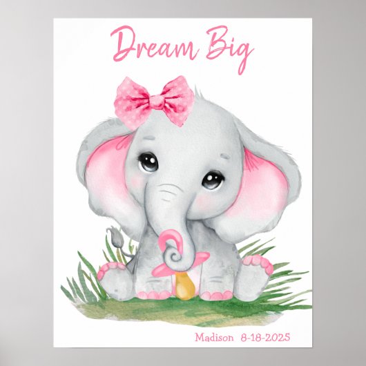 Jolie éléphant rose rêve grand Affiche personnalis (Devant)