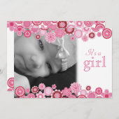 Jolie en rose bébé fille naissance Faire-part phot (Devant / Derrière)