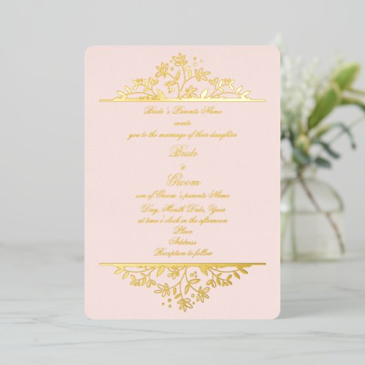 Jolie en rose Poulet Plier Mariage Invitations (Debout devant)