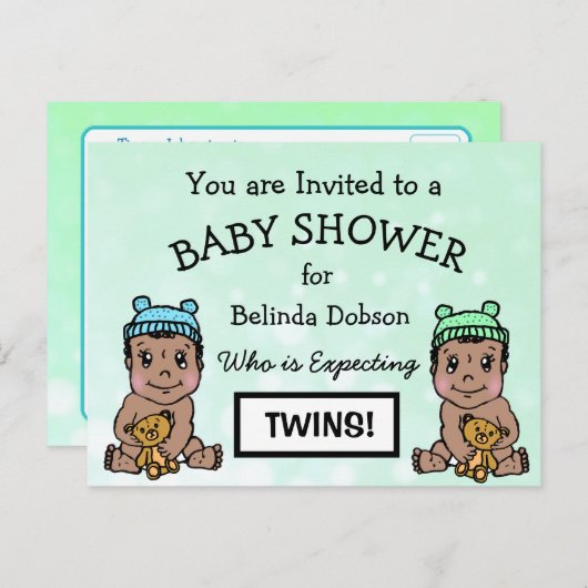 Jolie Ethnic Twins Baby Shower Invitations (Devant / Derrière)