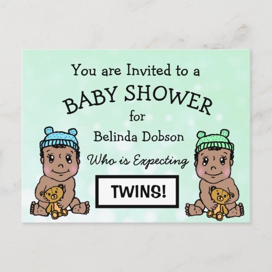 Jolie Ethnic Twins Baby Shower Invitations (Devant)