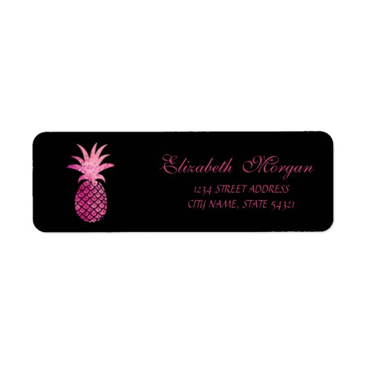 Jolie étiquette d'adresse Ananas Noir Féminin (Devant)