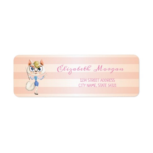 Jolie étiquette d'adresse rayée pour chatte (Devant)