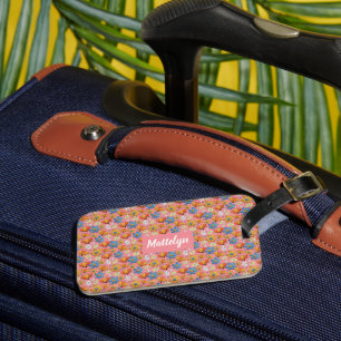 Jolie étiquette de bagage à motif floral corail