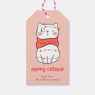 Jolie étiquette de cadeau Chat Merry Catmus avec g