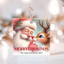 Jolie étiquette de cadeau de Noël de Santa Rudolph