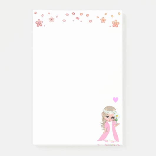 Jolie Fée et Fleurs sur des Post-it Blancs (Devant)