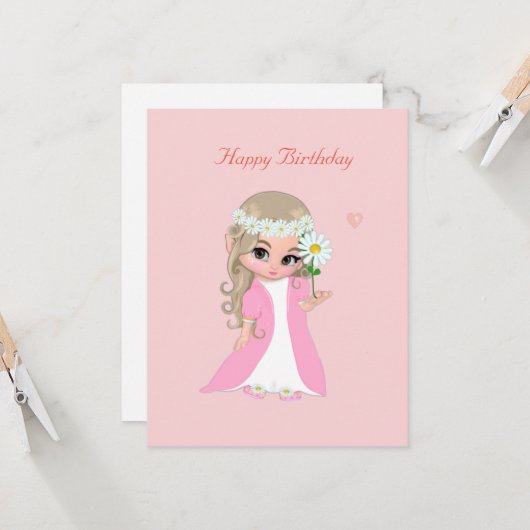 Jolie Fée sur Carte d'Anniversaire Rose Clair (Devant/Arrière en situation)