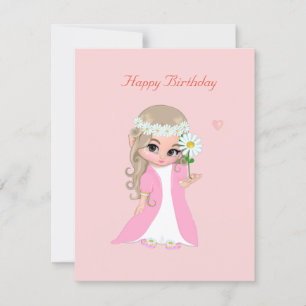 Jolie fée sur carte d'anniversaire rose clair
