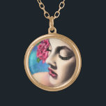 Jolie femme avec collier rouge Rose<br><div class="desc">Colliers avec Jolie Femme Rose Rouge - Peinture Art - Choisissez / Ajoutez votre texte unique / Nom / Couleur - Faites votre cadeau spécial - Redimensionnez et déplacez ou supprimez et ajoutez des éléments / du texte avec outil de personnalisation ! Peinture et design par MIGNED. S'il vous plaît...</div>