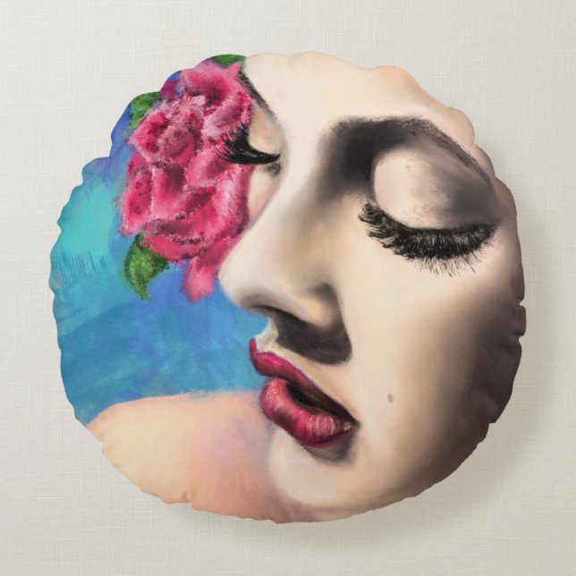 Jolie femme avec Coussin Rose (Devant)