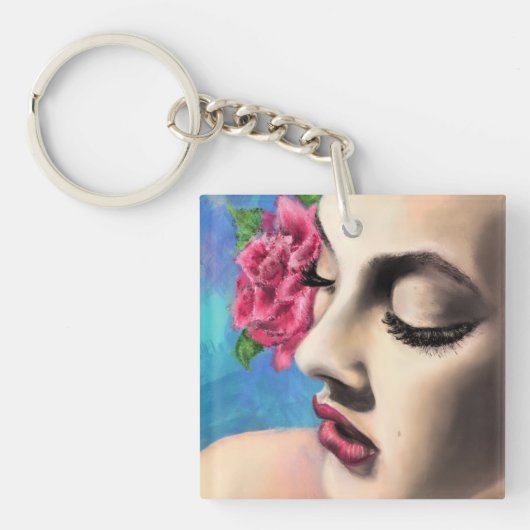 Jolie femme avec porte-clés rose (Devant)